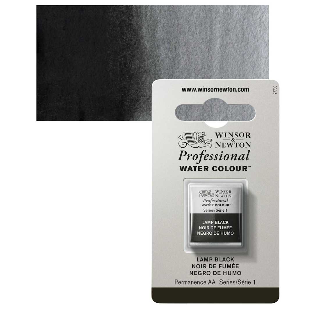 Open in modal - Winsor & Newton Professional Watercolor - Lamp Black, Half Pan and swatch