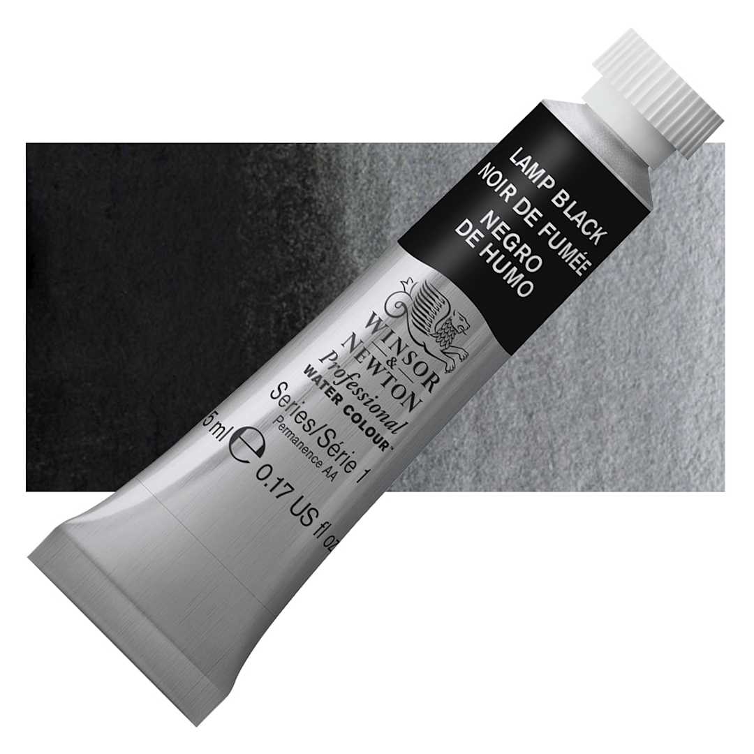Open in modal - Winsor & Newton Professional Watercolor - Lamp Black, 5 ml Tube and swatch