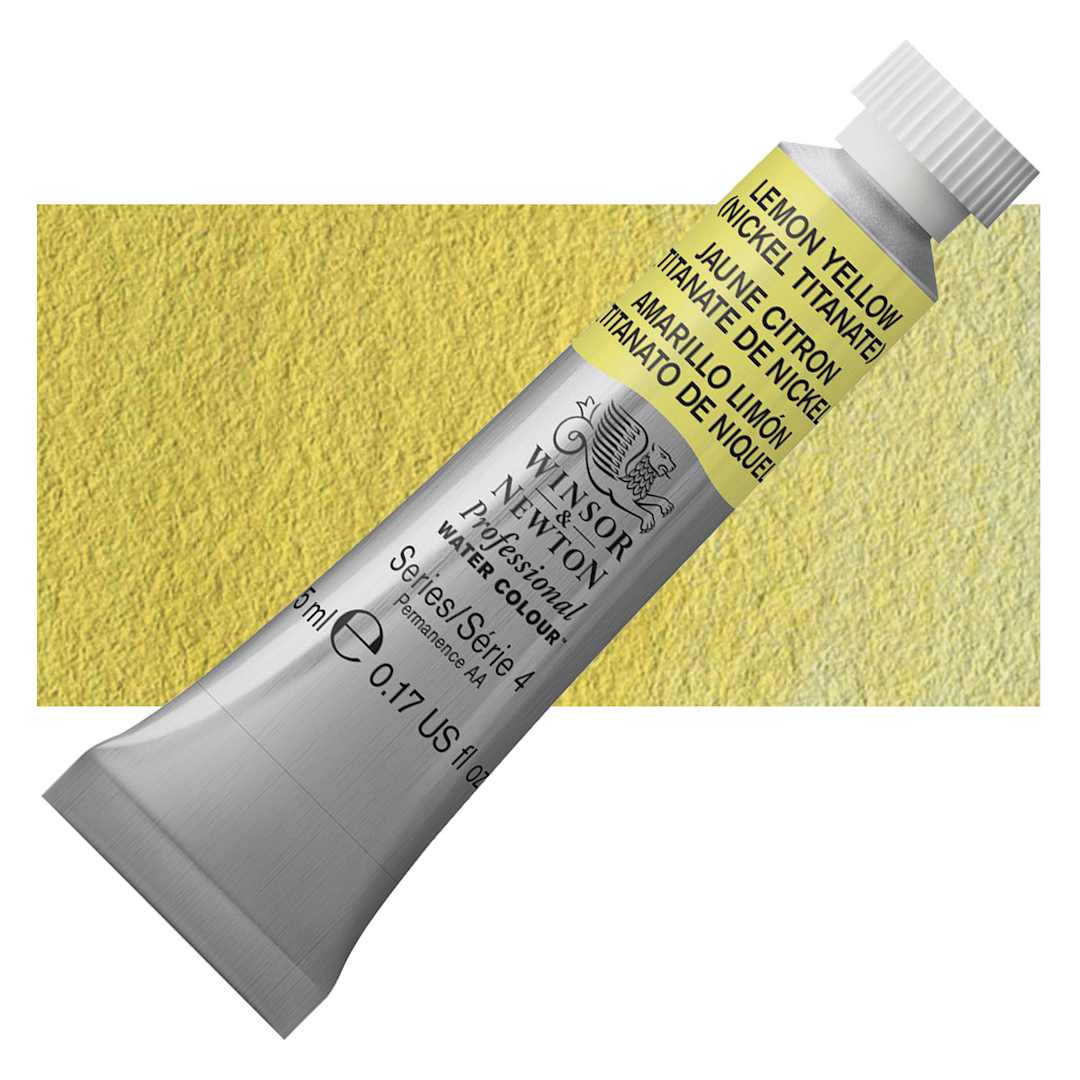 Open in modal - Winsor & Newton Professional Watercolor - Lemon Yellow (Nickel Titanate), 5 ml Tube and swatch