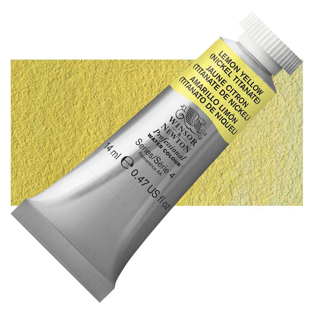 Open in modal - Winsor & Newton Professional Watercolor - Lemon Yellow (Nickel Titanate), 14 ml Tube and swatch
