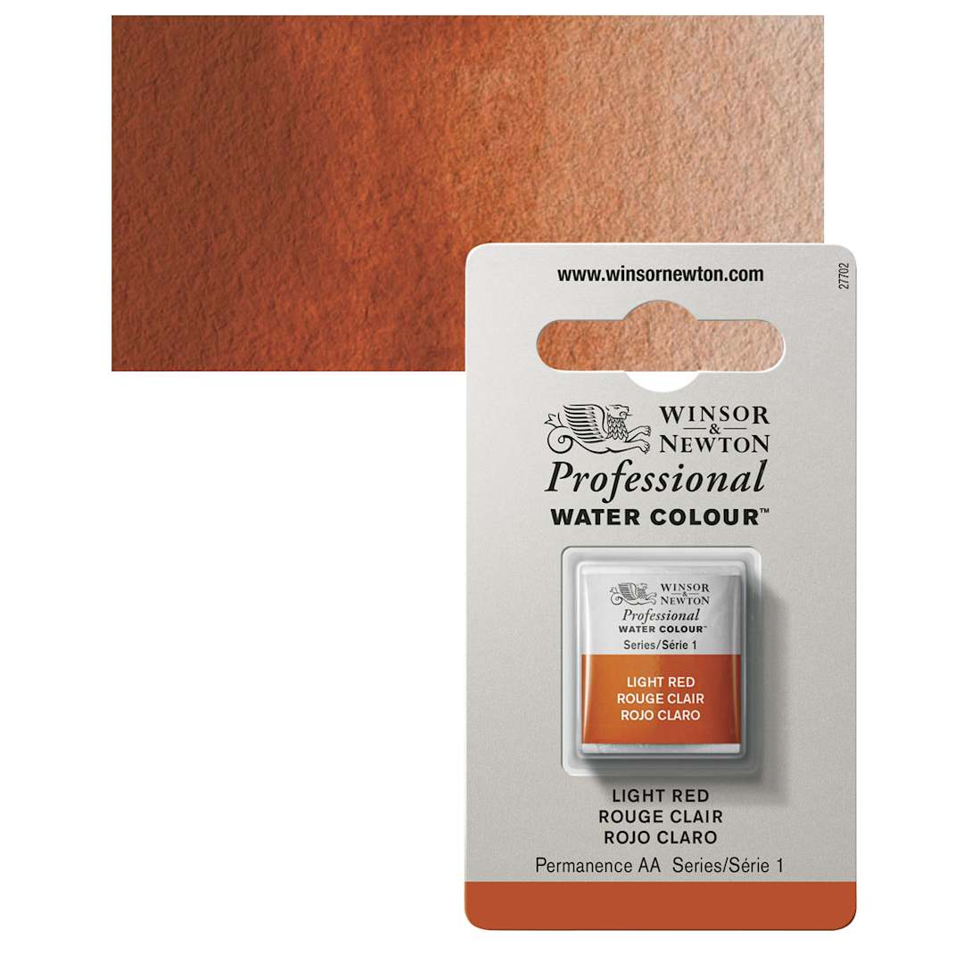 Open in modal - Winsor & Newton Professional Watercolor - Light Red, Half Pan and swatch