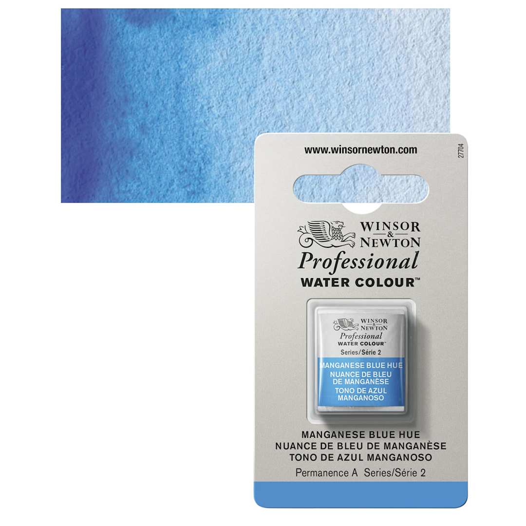 Open in modal - Winsor & Newton Professional Watercolor - Manganese Blue Hue, Half Pan and swatch