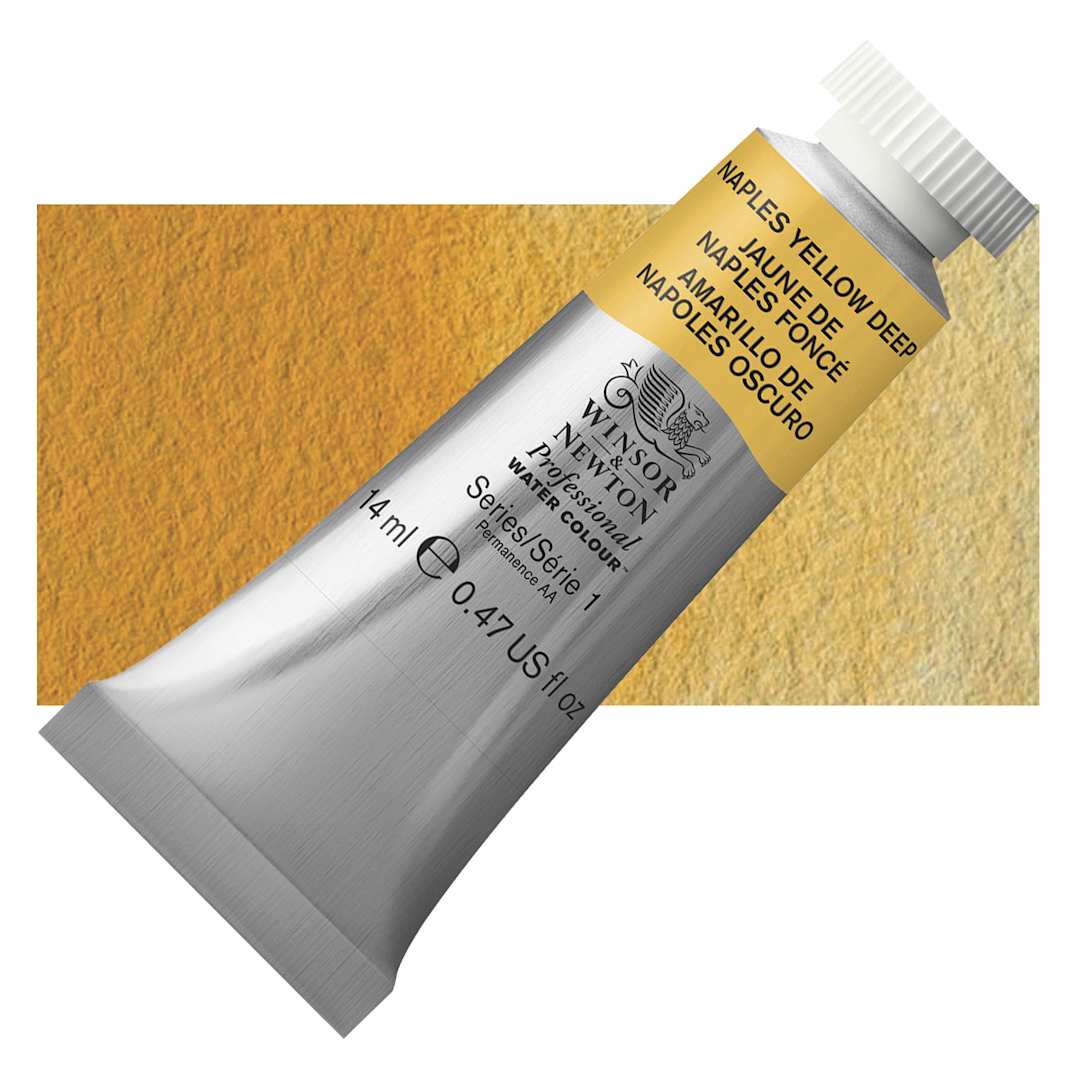 Open in modal - Winsor & Newton Professional Watercolor - Naples Yellow Deep, 14 ml Tube and swatch