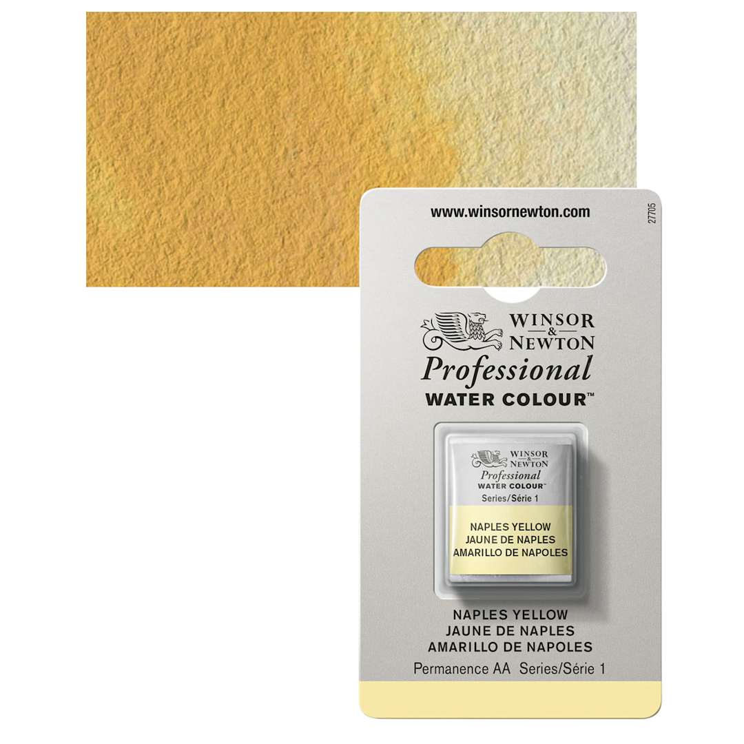 Open in modal - Winsor & Newton Professional Watercolor - Naples Yellow, Half Pan and swatch