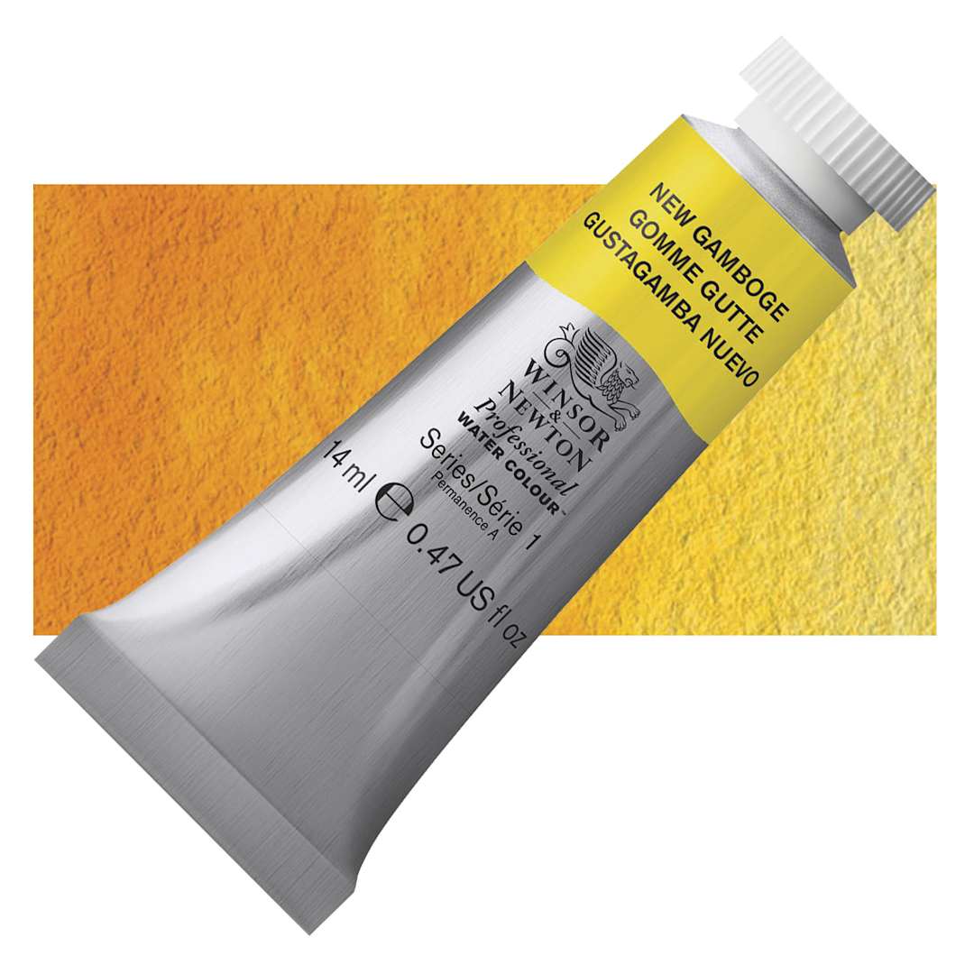 Open in modal - Winsor & Newton Professional Watercolor - New Gamboge, 14 ml Tube and swatch