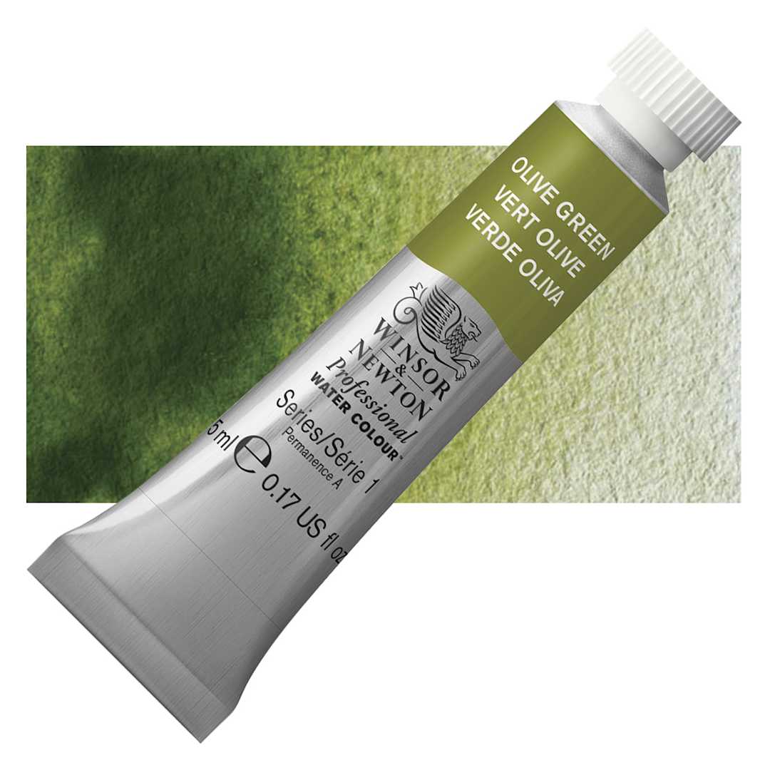 Open in modal - Winsor & Newton Professional Watercolor - Olive Green, 5 ml Tube and swatch