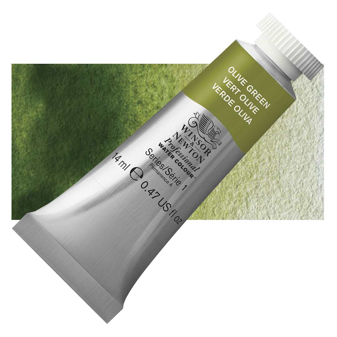 Open in modal - Winsor & Newton Professional Watercolor - Olive Green, 14 ml Tube and swatch