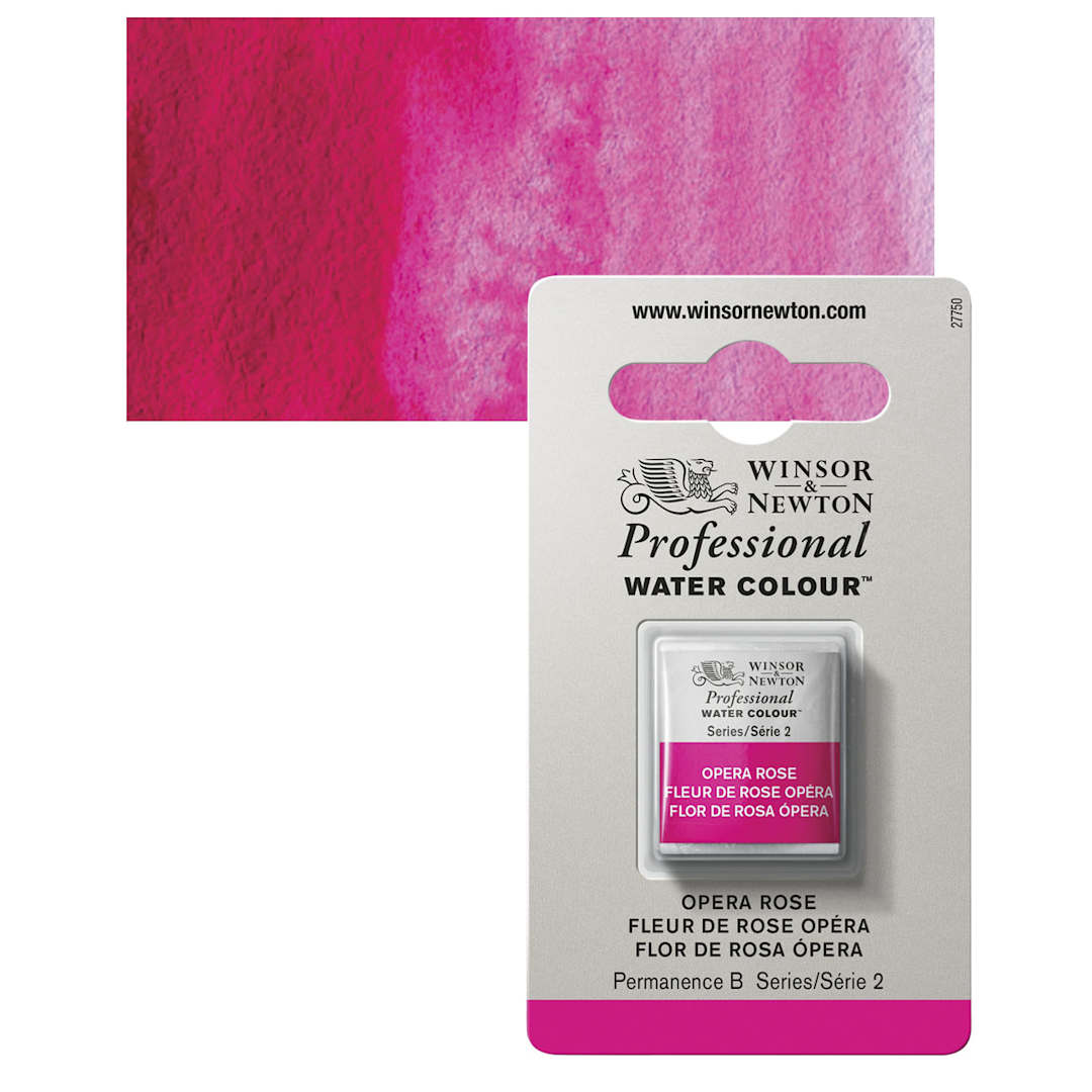 Open in modal - Winsor & Newton Professional Watercolor - Opera Rose, Half Pan and swatch