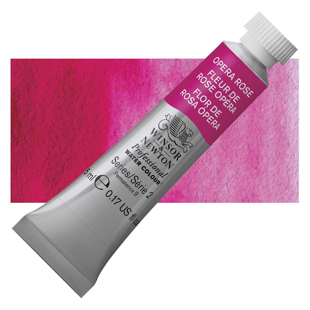 Open in modal - Winsor & Newton Professional Watercolor - Opera Rose, 5 ml Tube and swatch