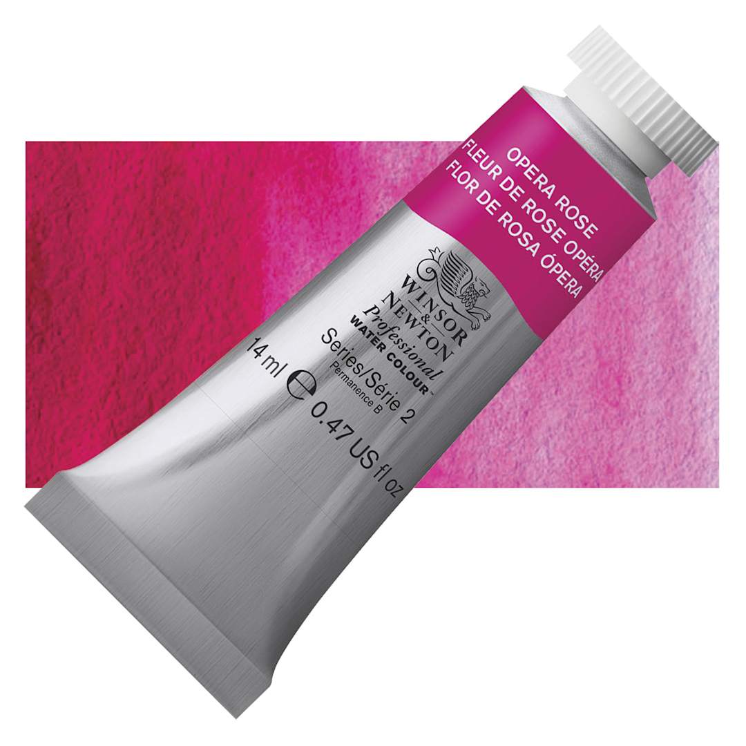 Open in modal - Winsor & Newton Professional Watercolor - Opera Rose, 14 ml Tube and swatch