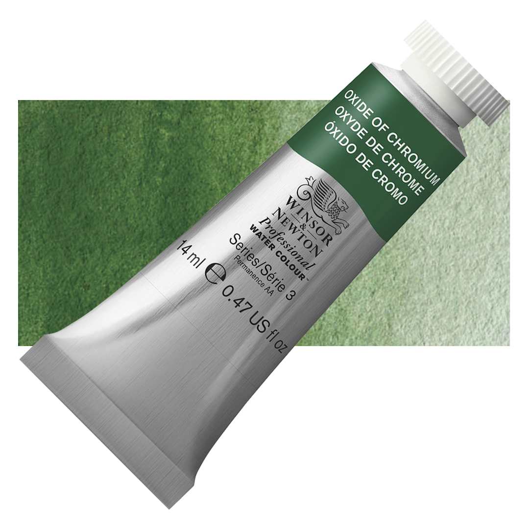 Open in modal - Winsor & Newton Professional Watercolor - Oxide of Chromium, 14 ml Tube and swatch