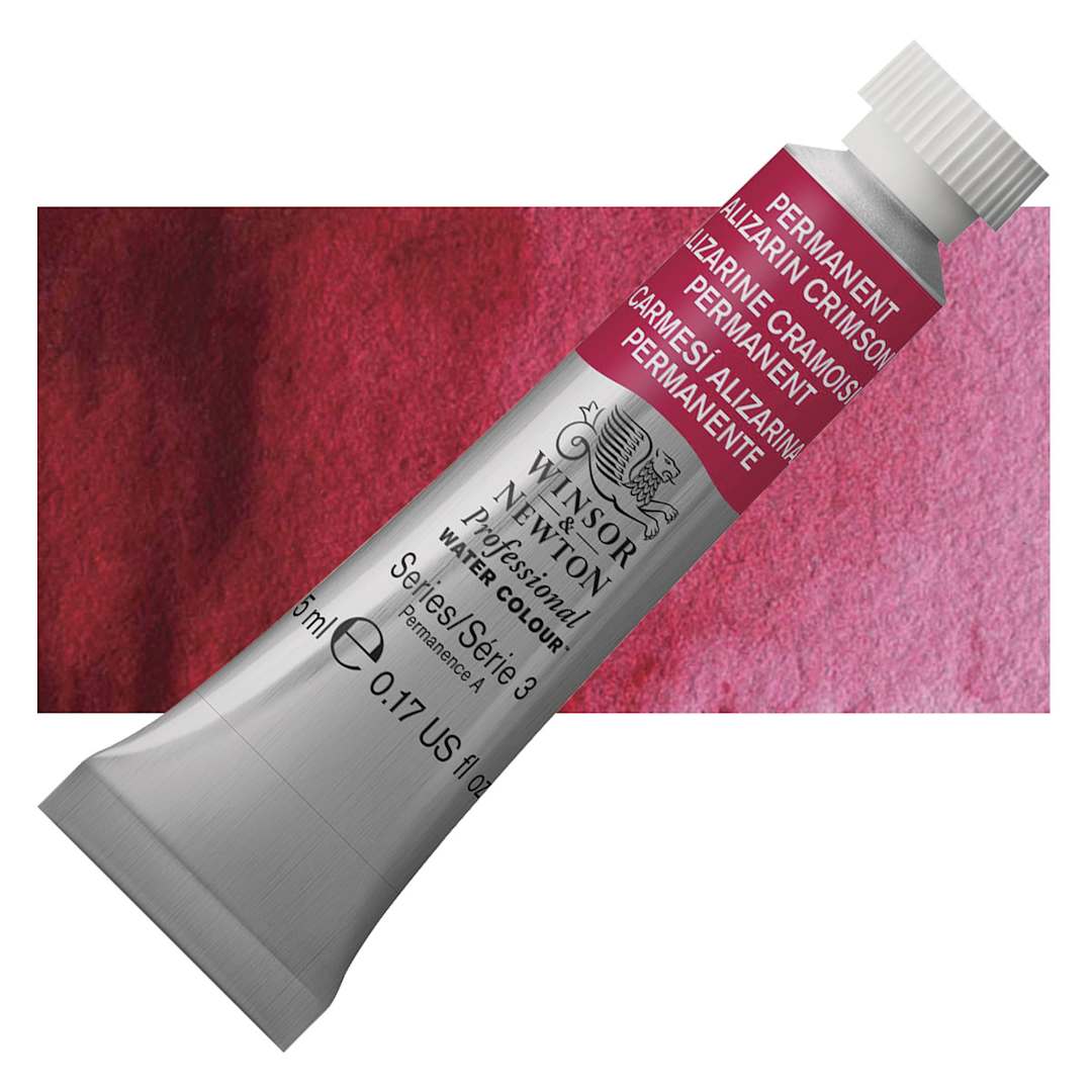 Open in modal - Winsor & Newton Professional Watercolor - Permanent Alizarin Crimson, 5 ml Tube and swatch