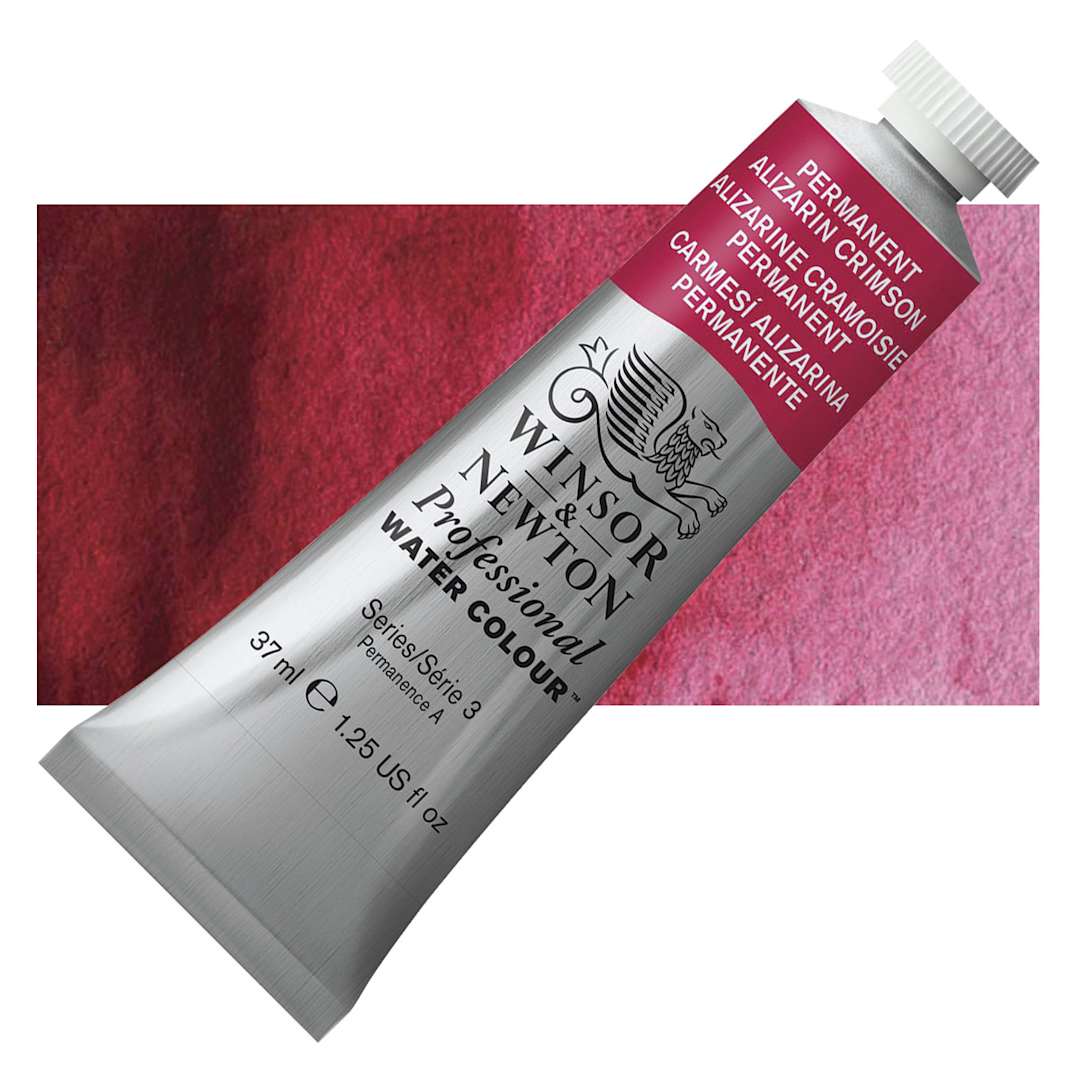 Open in modal - Winsor & Newton Professional Watercolor - Permanent Alizarin Crimson, 37 ml tube and swatch