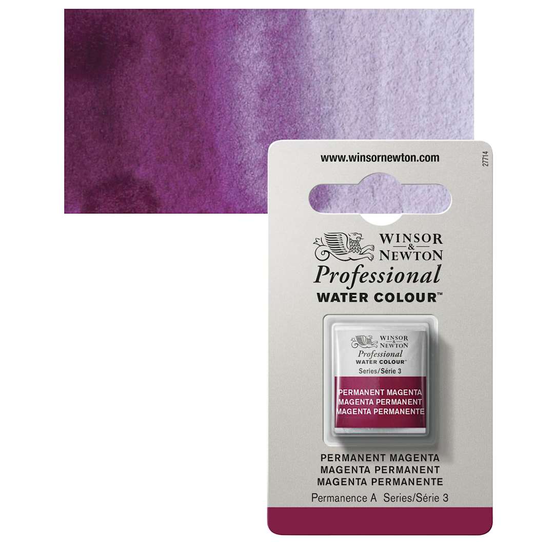 Open in modal - Winsor & Newton Professional Watercolor - Permanent Magenta, Half Pan and swatch