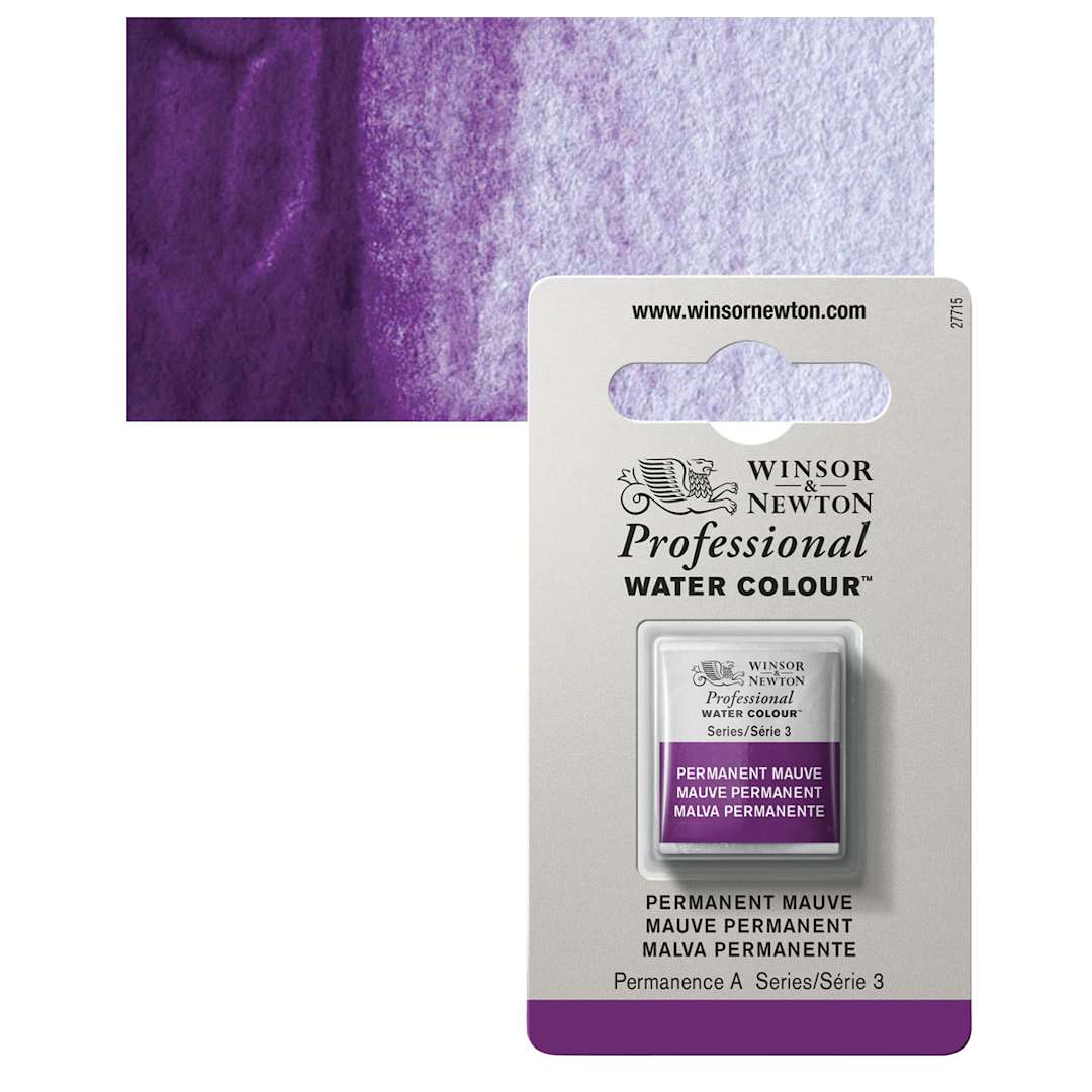 Open in modal - Winsor & Newton Professional Watercolor - Permanent Mauve, Half Pan and swatch