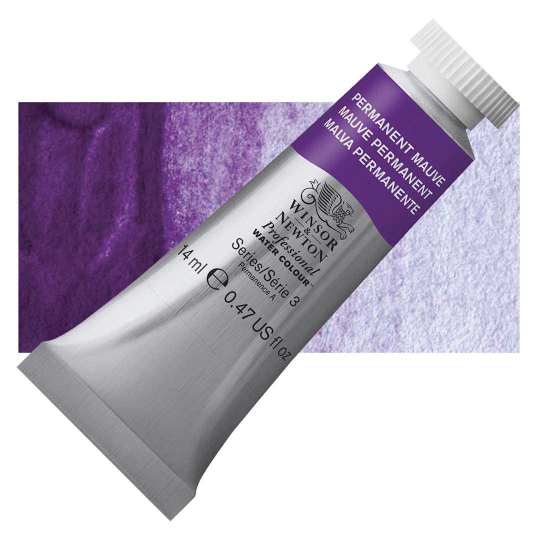 Open in modal - Winsor & Newton Professional Watercolor - Permanent Mauve, 14 ml Tube and swatch