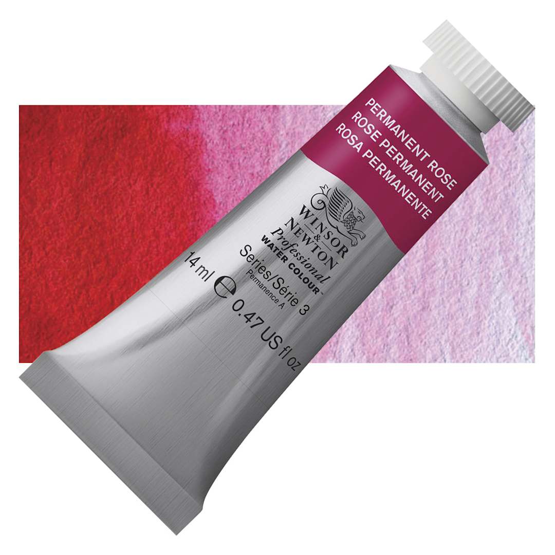 Open in modal - Winsor & Newton Professional Watercolor - Permanent Rose, 14 ml Tube and swatch