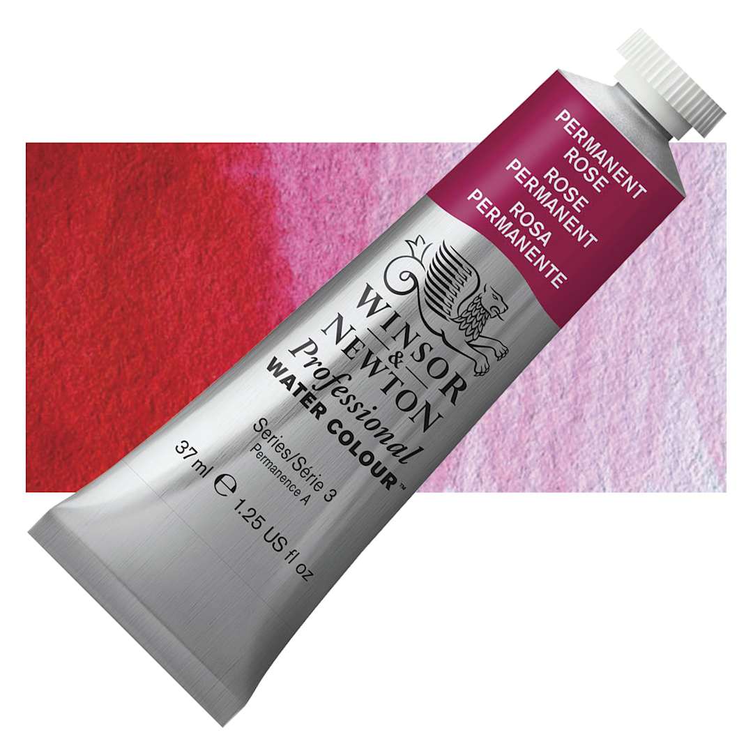 Open in modal - Winsor & Newton Professional Watercolor - Permanent Rose, 37 ml Tube and swatch