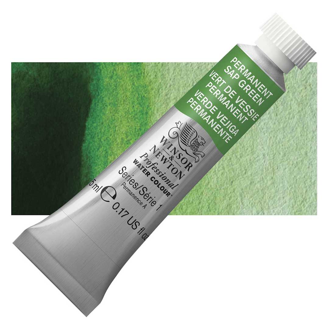 Open in modal - Winsor & Newton Professional Watercolor - Permanent Sap Green, 5 ml Tube and swatch