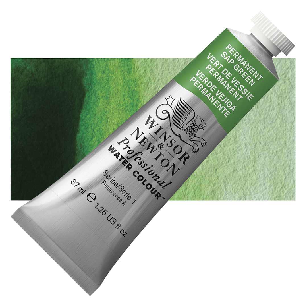 Open in modal - Winsor & Newton Professional Watercolor - Permanent Sap Green, 37 ml Tube and swatch