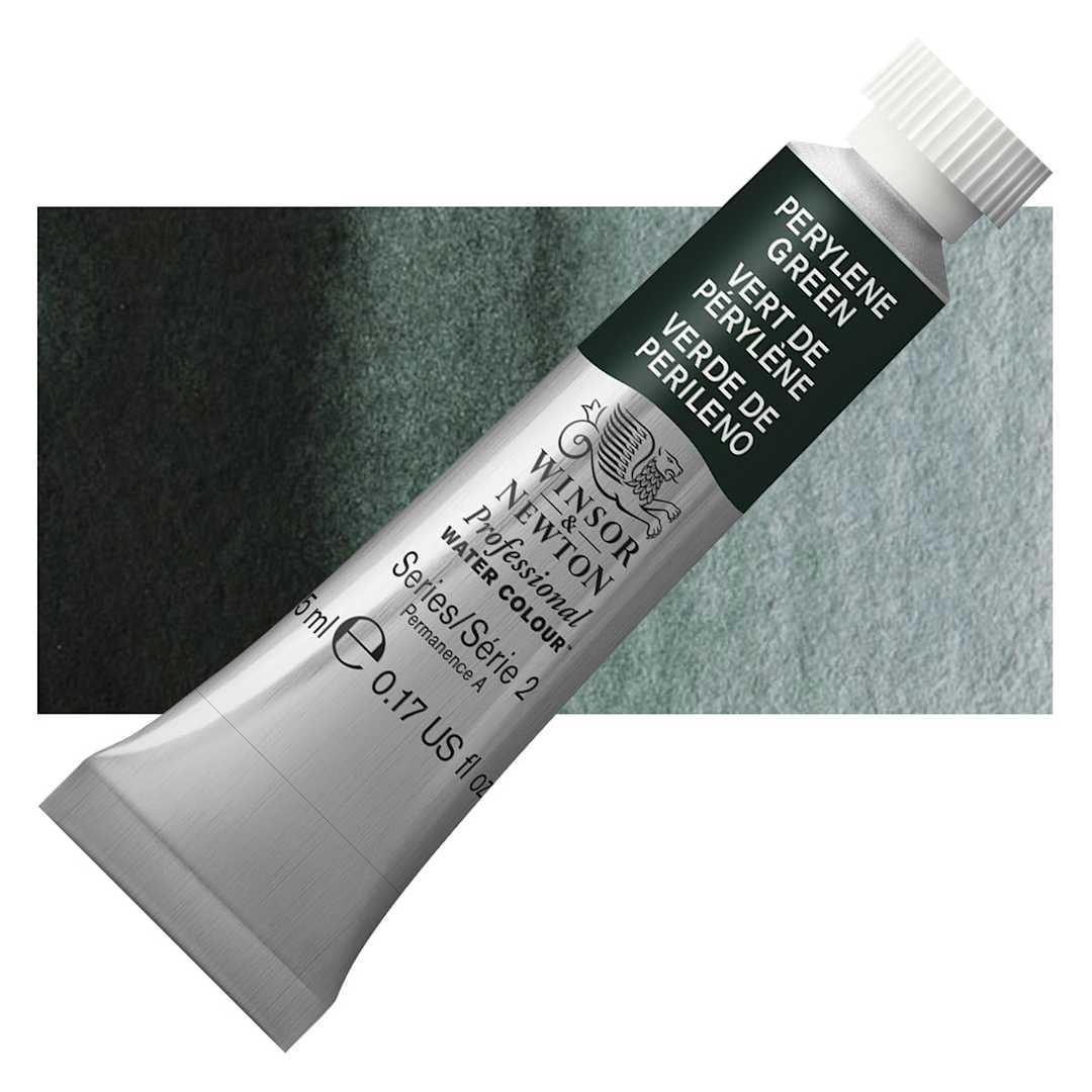Open in modal - Winsor & Newton Professional Watercolor - Perylene Green, 5 ml Tube and swatch