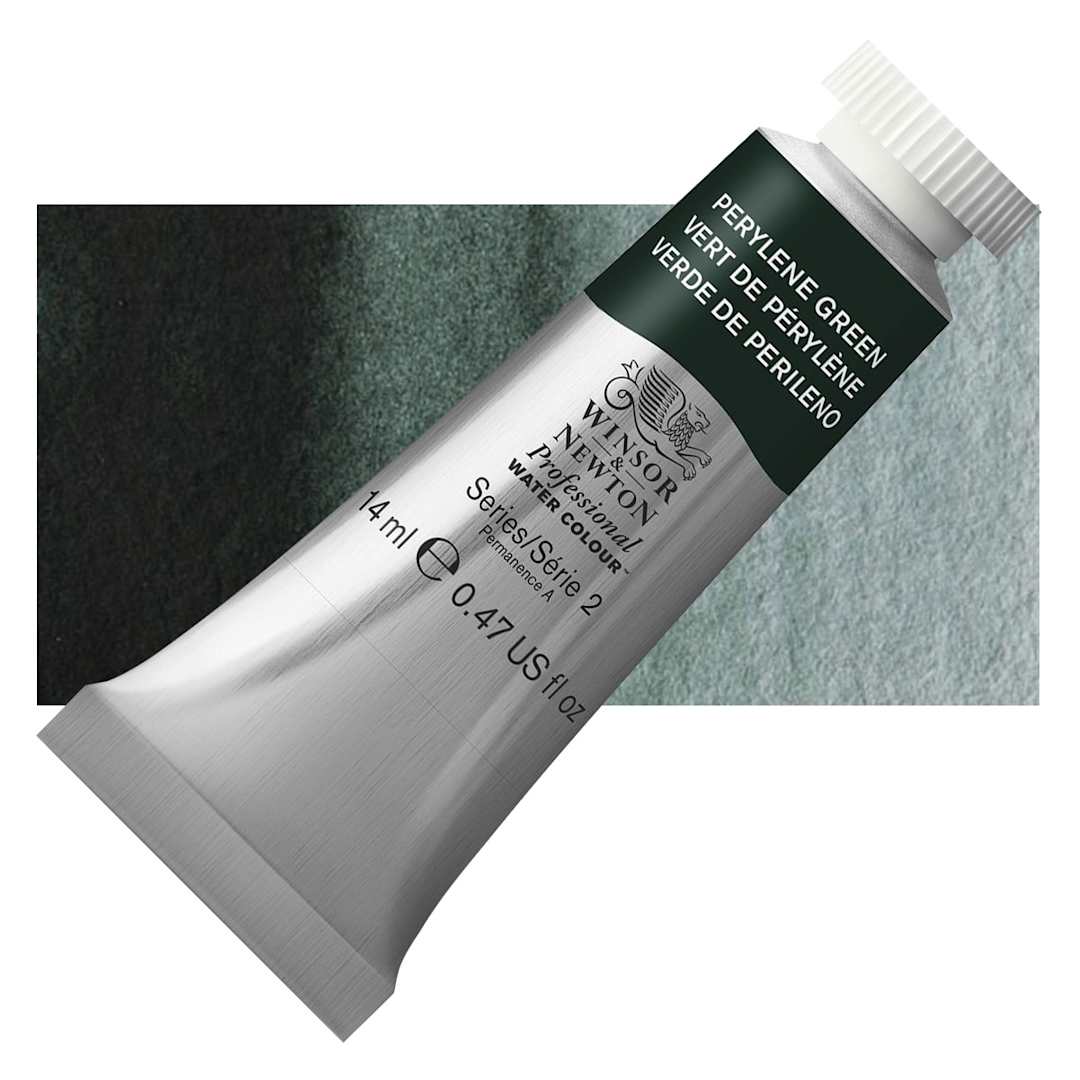 Open in modal - Winsor & Newton Professional Watercolor - Perylene Green, 14 ml Tube and swatch