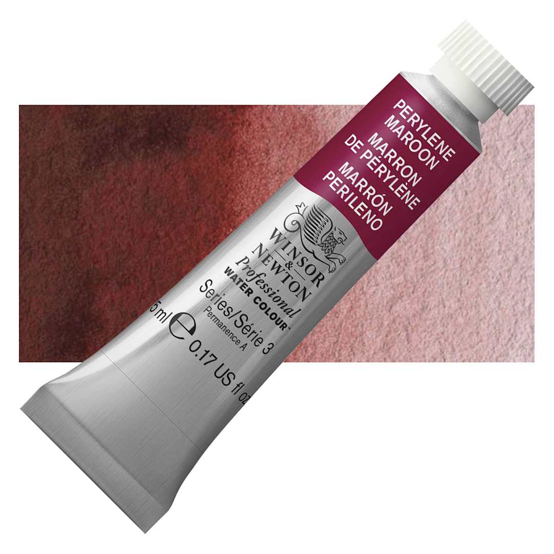 Open in modal - Winsor & Newton Professional Watercolor - Perylene Maroon, 5 ml Tube and swatch