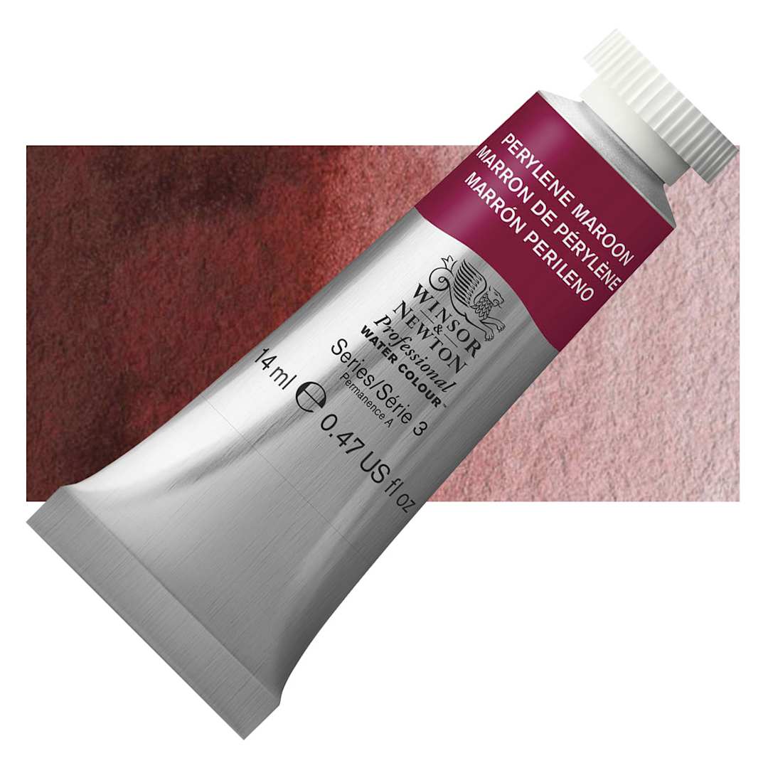 Open in modal - Winsor & Newton Professional Watercolor - Perylene Maroon, 14 ml Tube and swatch