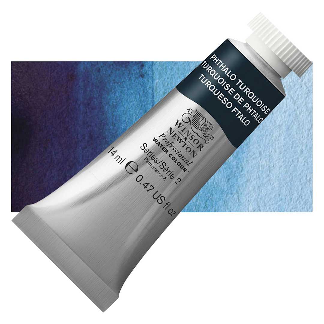 Open in modal - Winsor & Newton Professional Watercolor - Phthalo Turquoise, 14 ml Tube and swatch