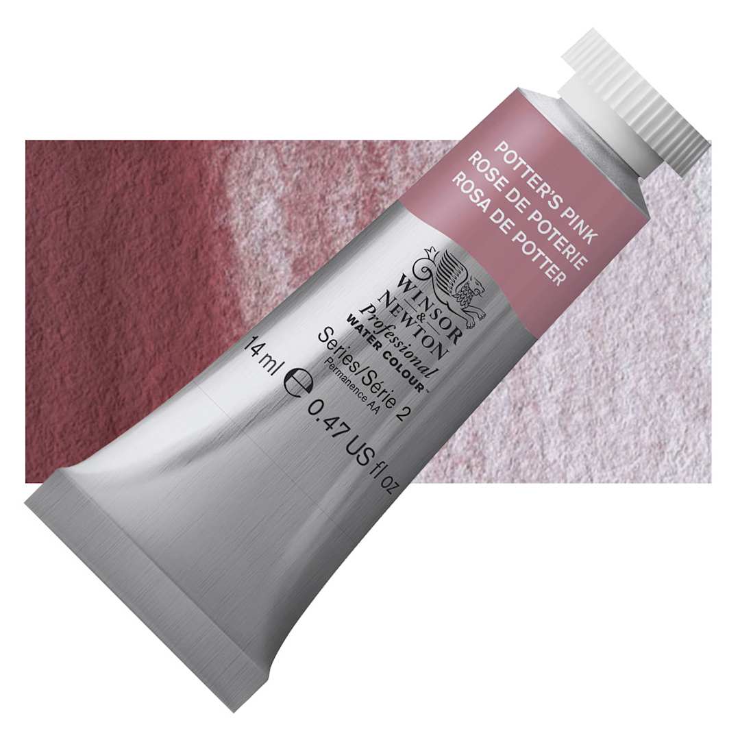 Open in modal - Winsor & Newton Professional Watercolor - Potter's Pink, 14 ml Tube and swatch