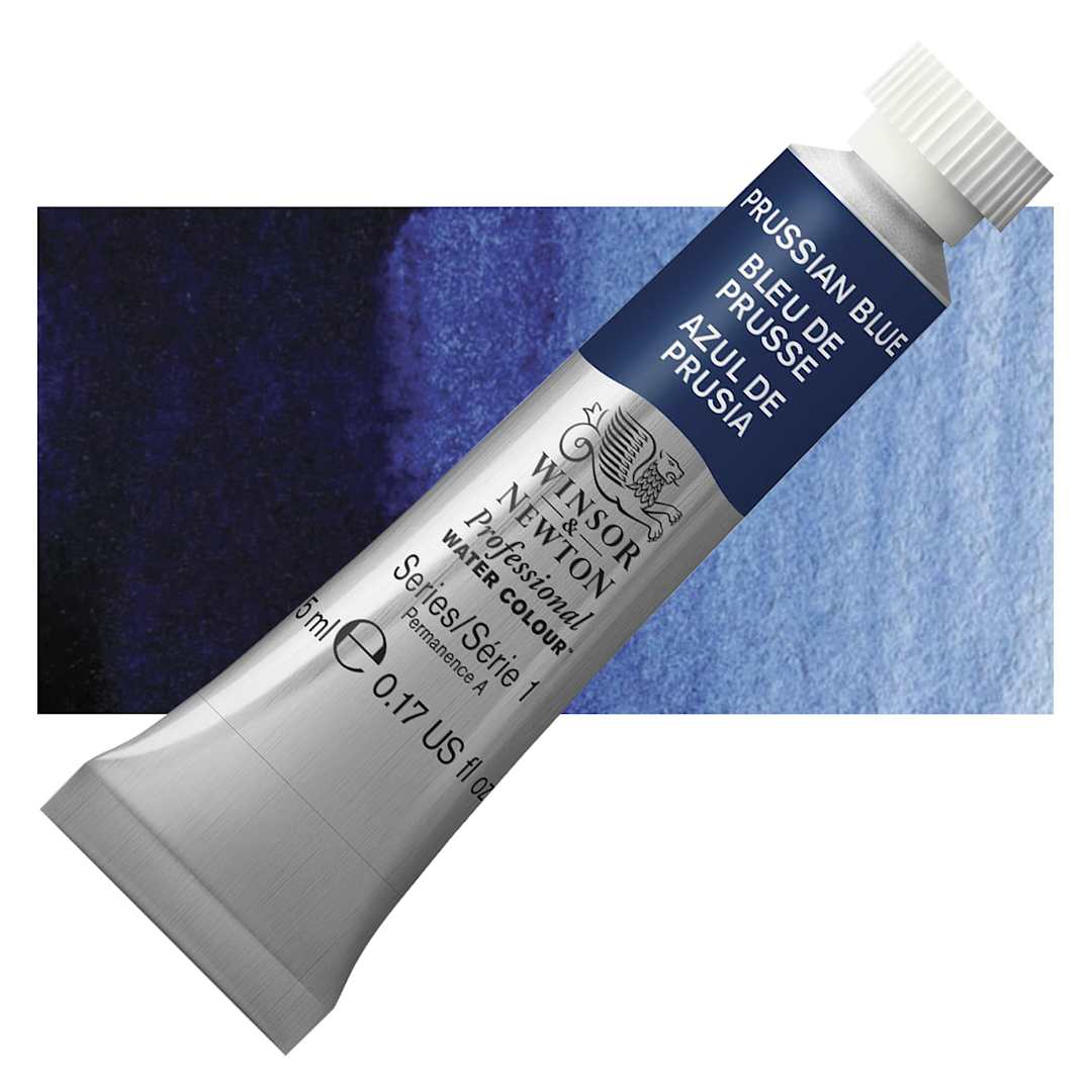 Open in modal - Winsor & Newton Professional Watercolor - Prussian Blue, 5 ml Tube and swatch