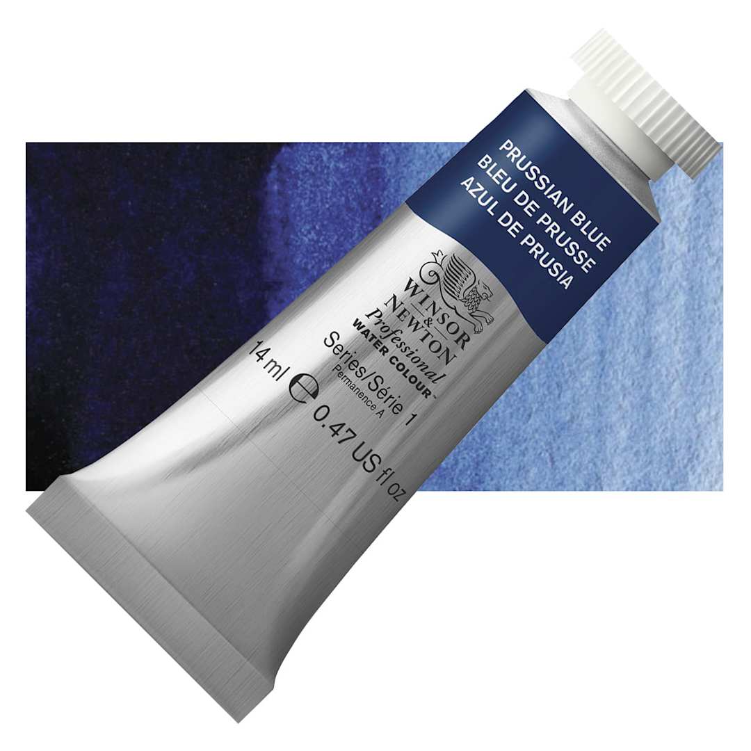 Open in modal - Winsor & Newton Professional Watercolor - Prussian Blue, 14 ml Tube and swatch