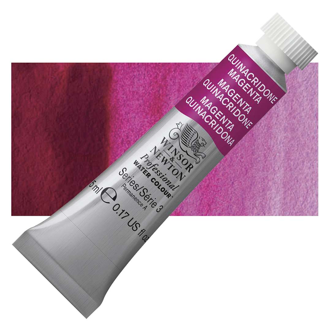 Open in modal - Winsor & Newton Professional Watercolor - Quinacridone Magenta, 5 ml Tube and swatch