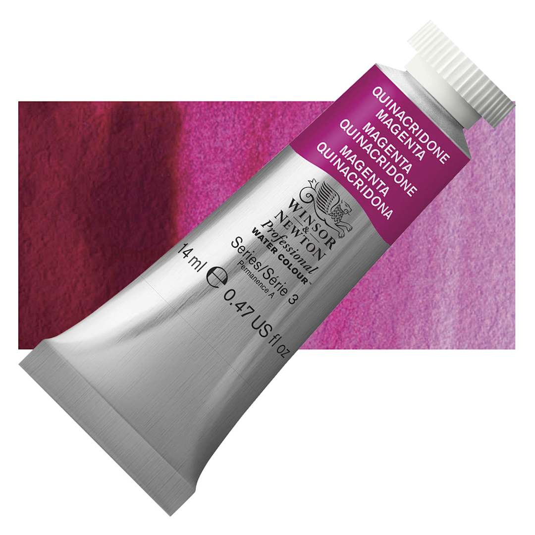 Open in modal - Winsor & Newton Professional Watercolor - Quinacridone Magenta, 14 ml Tube and swatch
