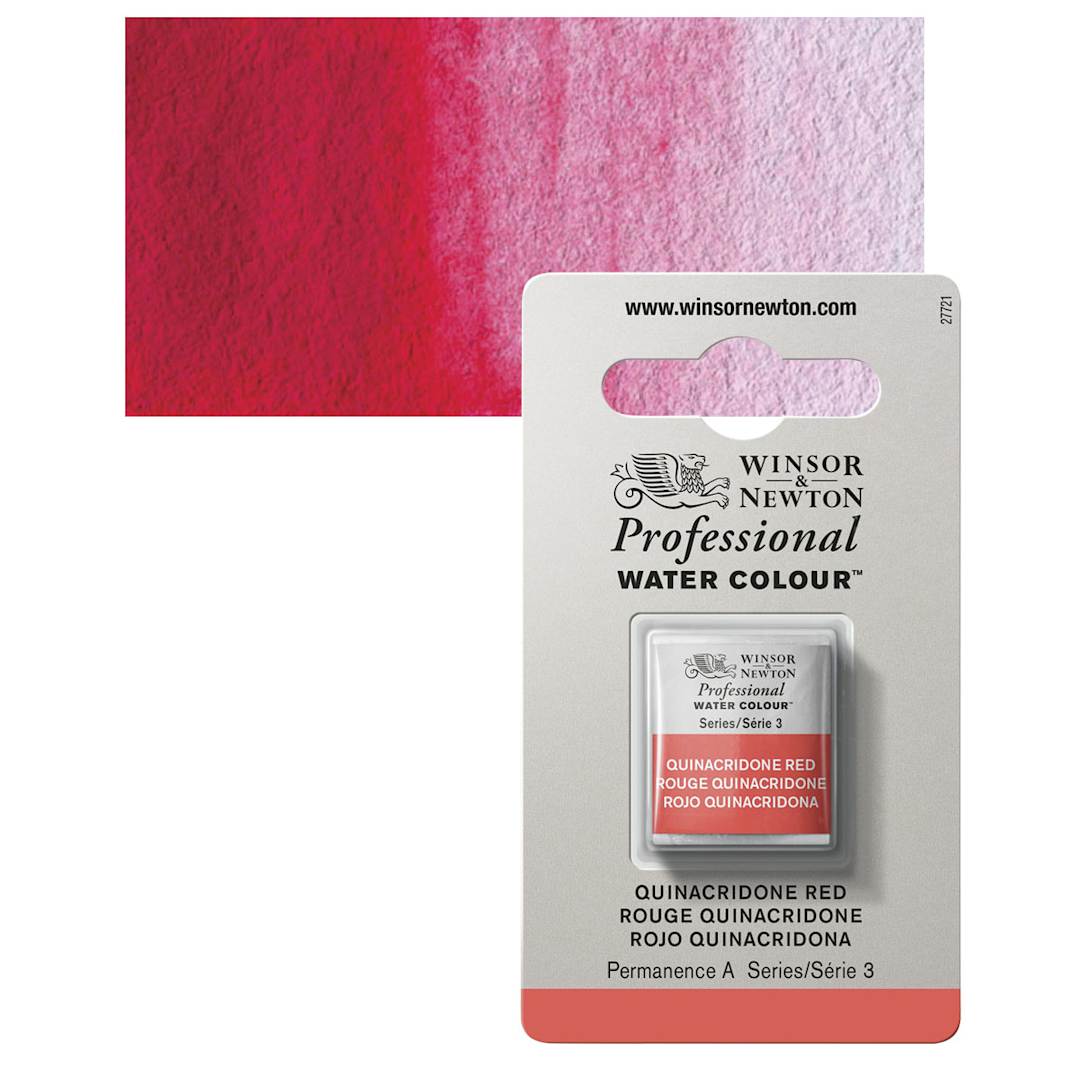Open in modal - Winsor & Newton Professional Watercolor - Quinacridone Red, Half Pan and swatch