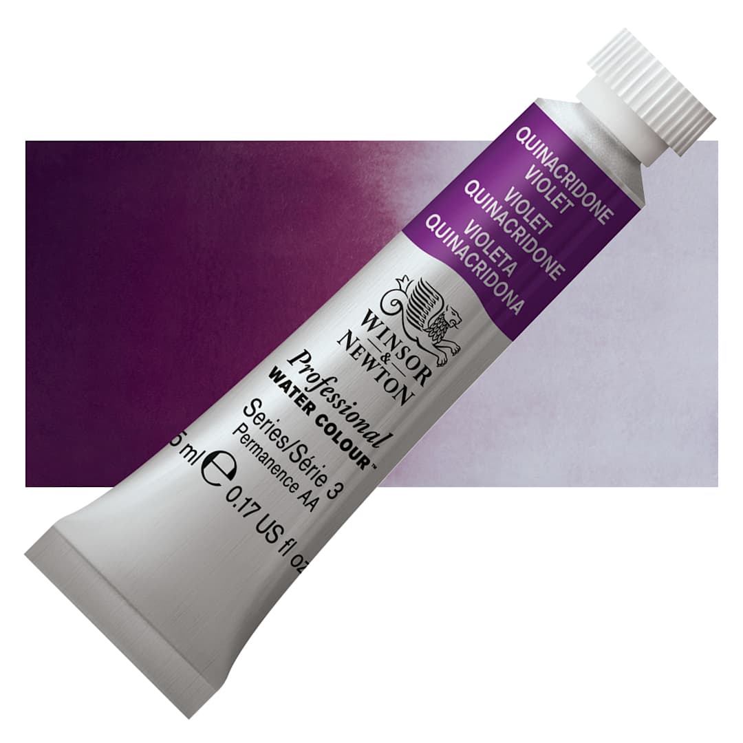 Open in modal - Winsor & Newton Professional Watercolor - Quinacridone Violet, 5 ml Tube and swatch