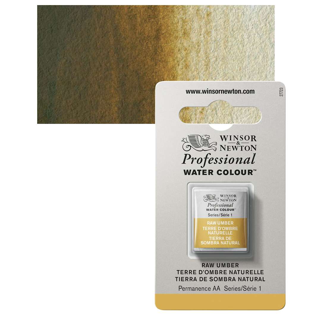 Open in modal - Winsor & Newton Professional Watercolor - Raw Umber, Half Pan and swatch