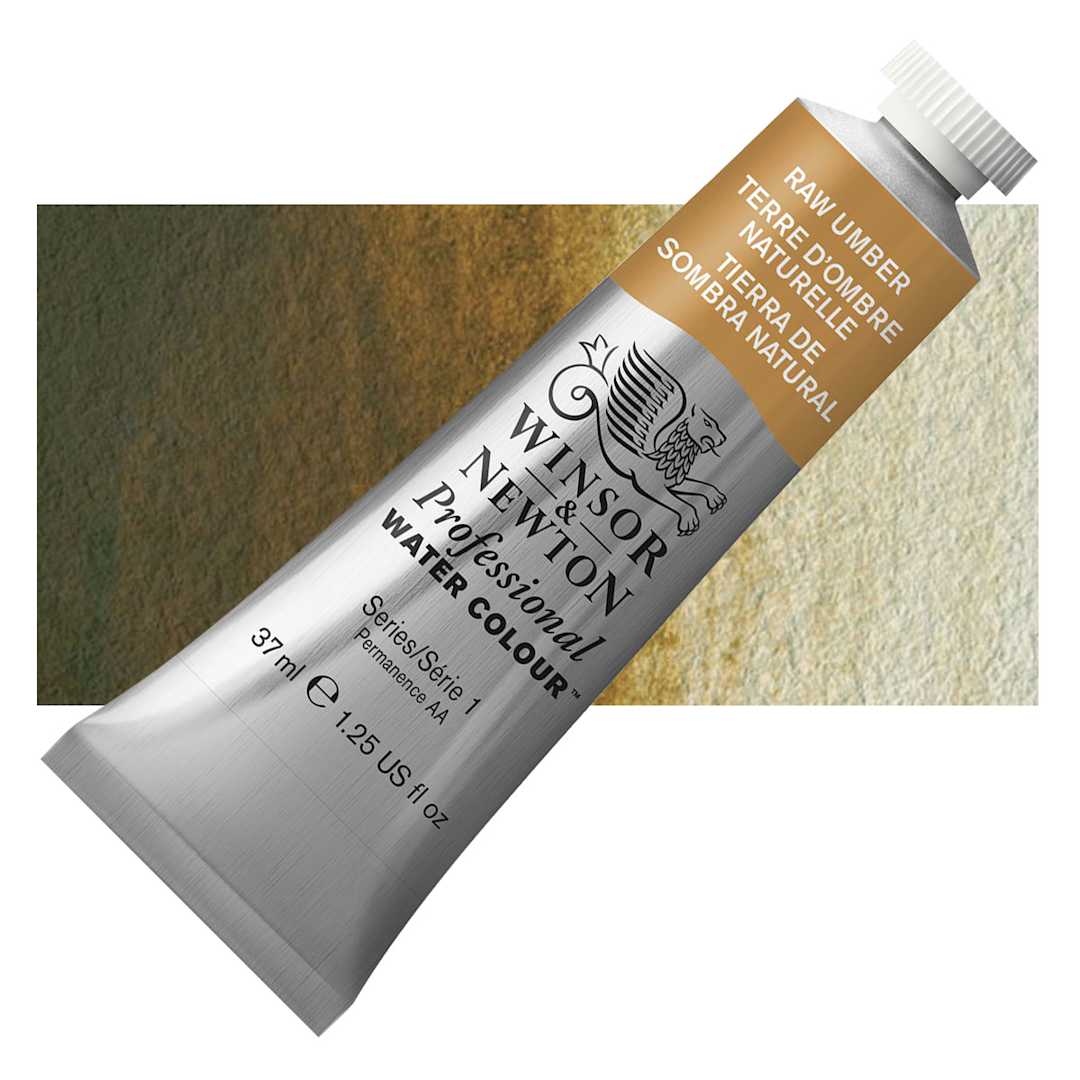 Open in modal - Winsor & Newton Professional Watercolor - Raw Umber, 37 ml Tube and swatch