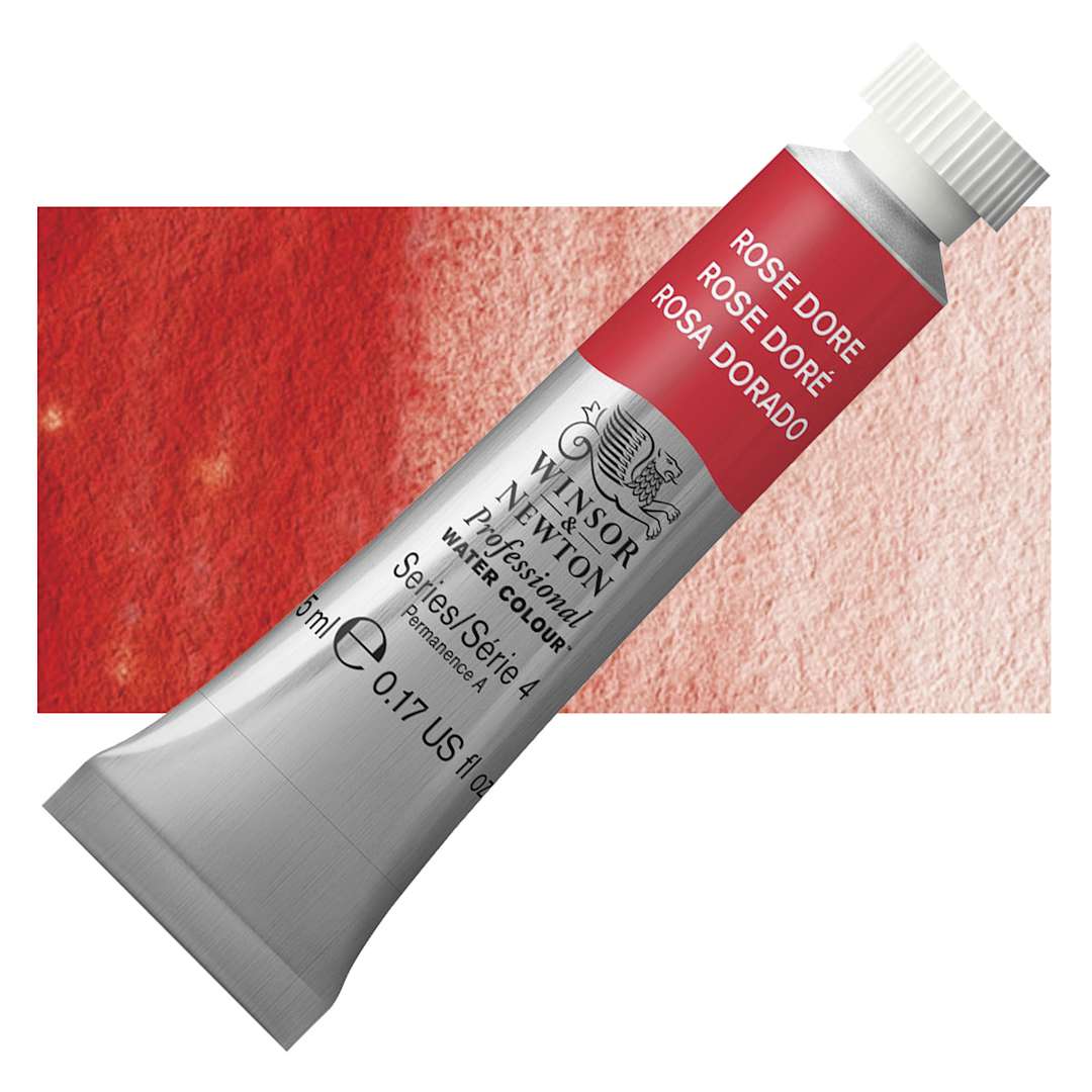 Open in modal - Winsor & Newton Professional Watercolor - Rose Doré , 5 ml Tube and swatch