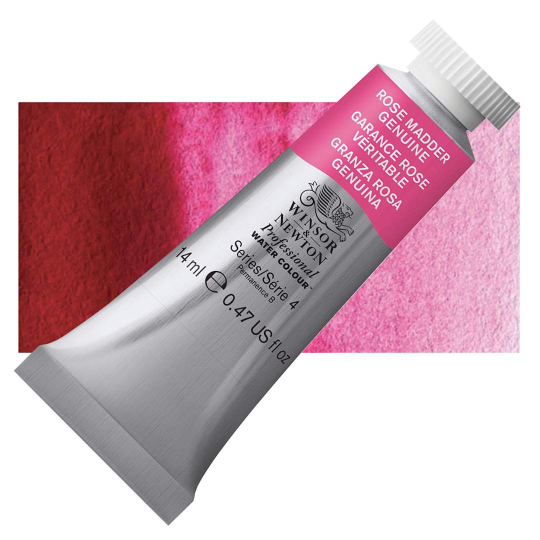 Open in modal - Winsor & Newton Professional Watercolor - Rose Madder Genuine , 14 ml Tube and swatch