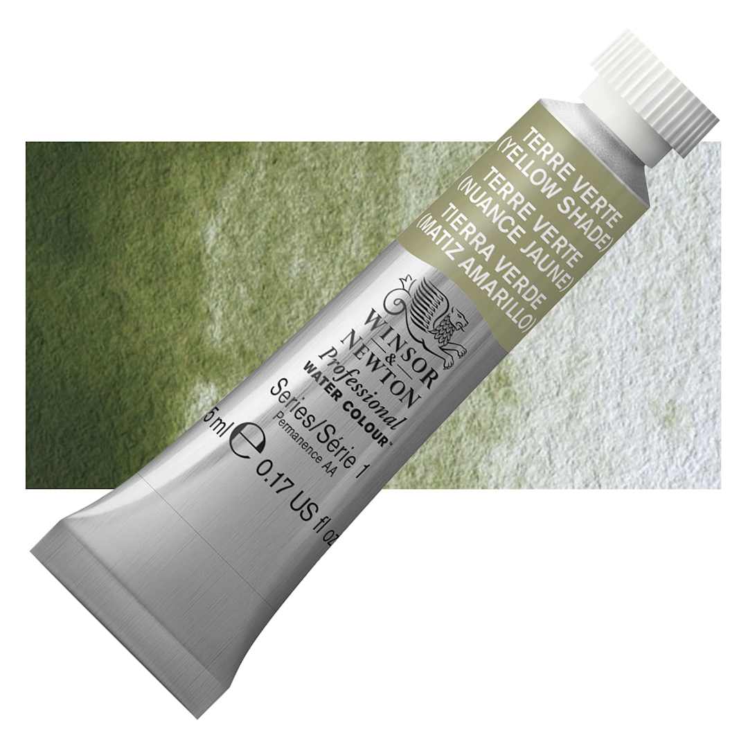 Open in modal - Winsor & Newton Professional Watercolor - Terre Verte (Yellow Shade), 5 ml Tube and swatch