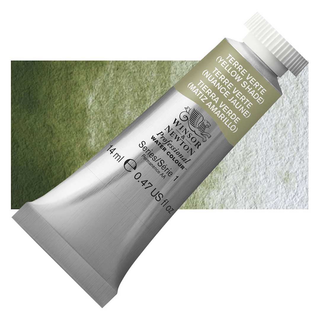 Open in modal - Winsor & Newton Professional Watercolor - Terre Verte (Yellow Shade), 14 ml Tube and swatch