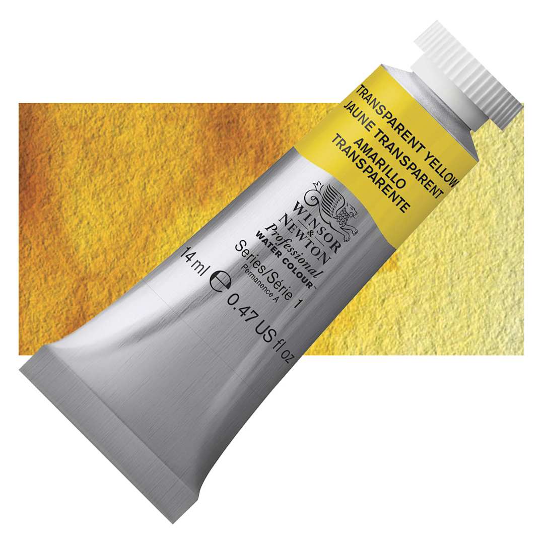Open in modal - Winsor & Newton Professional Watercolor - Transparent Yellow, 14 ml tube and swatch