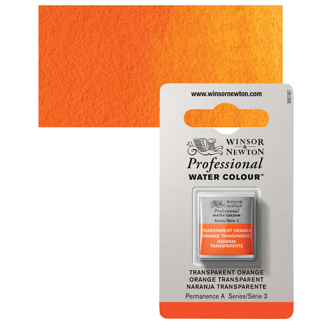 Open in modal - Winsor & Newton Professional Watercolor -Transparent Orange, Half Pan and swatch