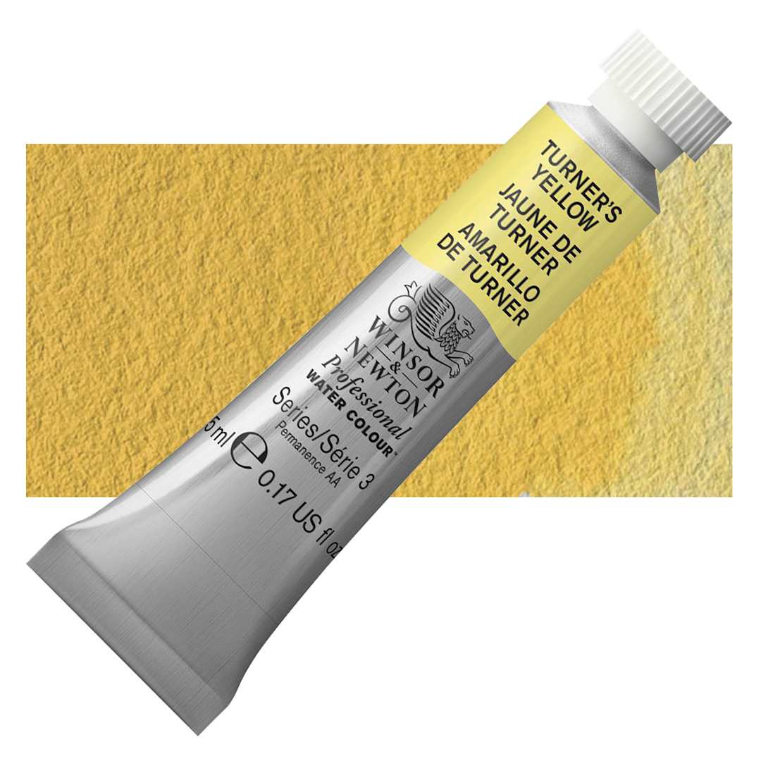 Open in modal - Winsor & Newton Professional Watercolor - Turner's Yellow, 5 ml Tube and swatch