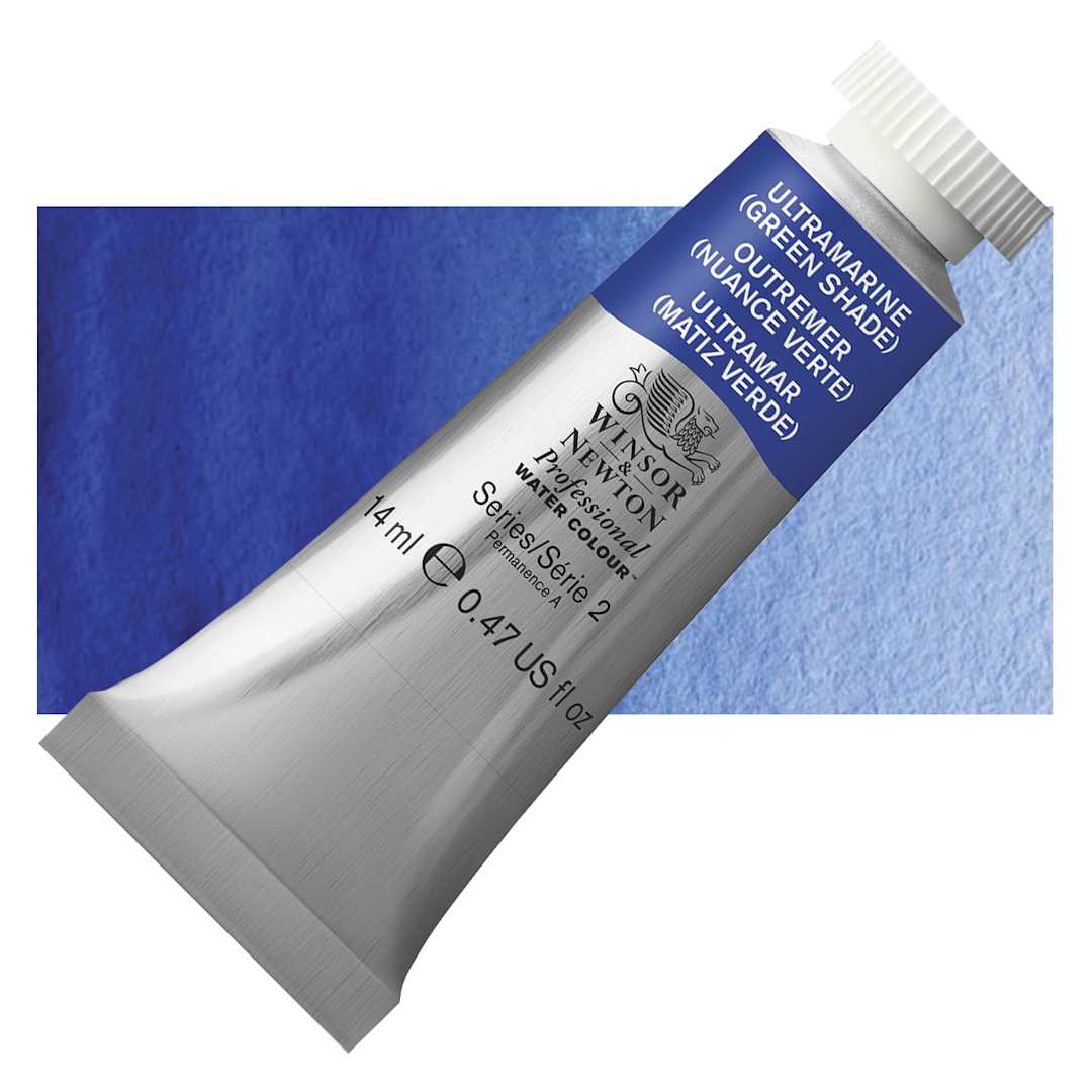 Open in modal - Winsor & Newton Professional Watercolor - Ultramarine Blue (Green Shade), 14 ml Tube and swatch
