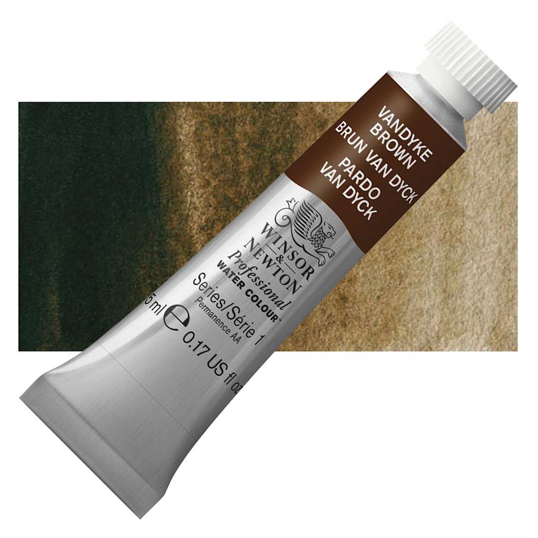Open in modal - Winsor & Newton Professional Watercolor - Vandyke Brown, 5 ml Tube and swatch