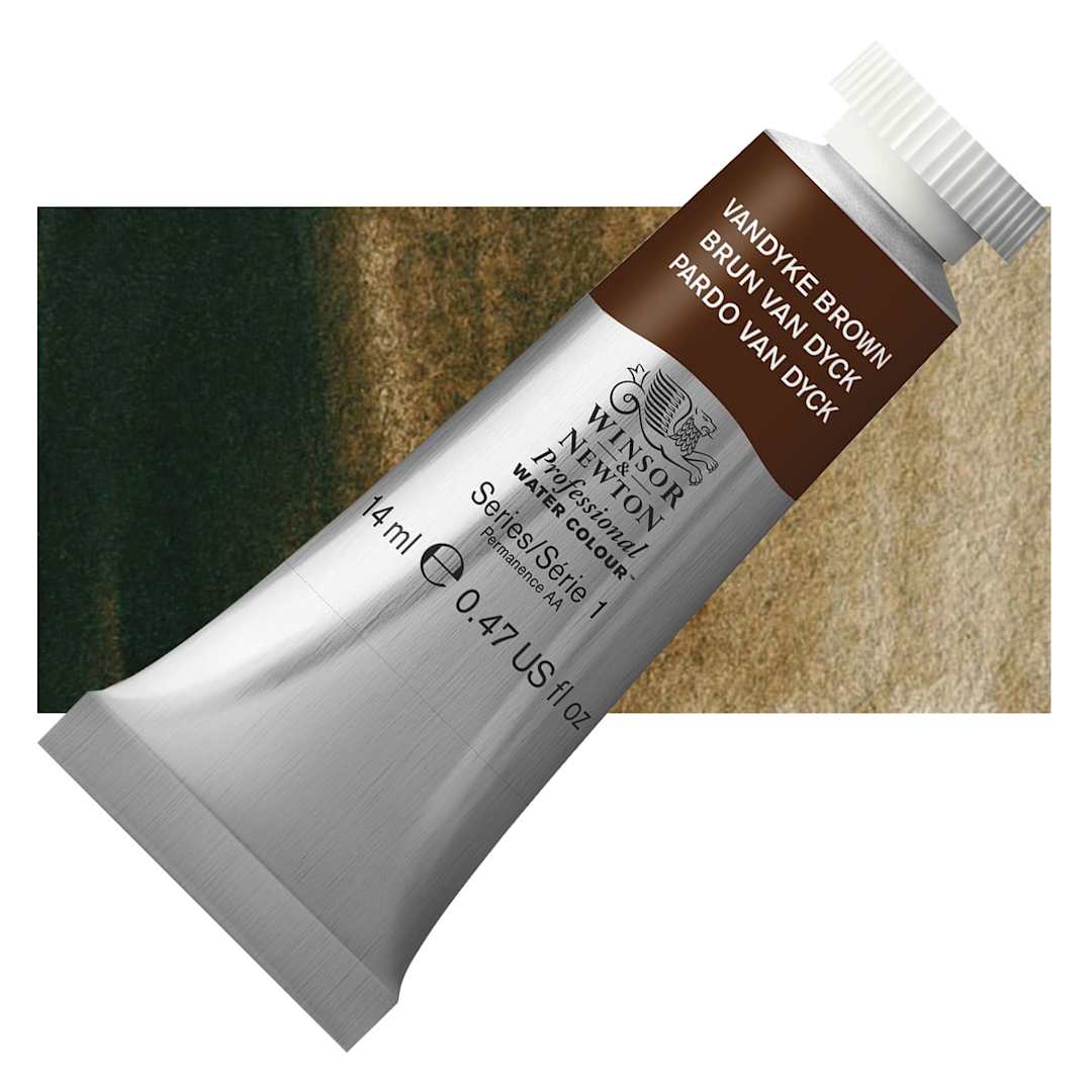 Open in modal - Winsor & Newton Professional Watercolor - Vandyke Brown, 14 ml Tube and swatch