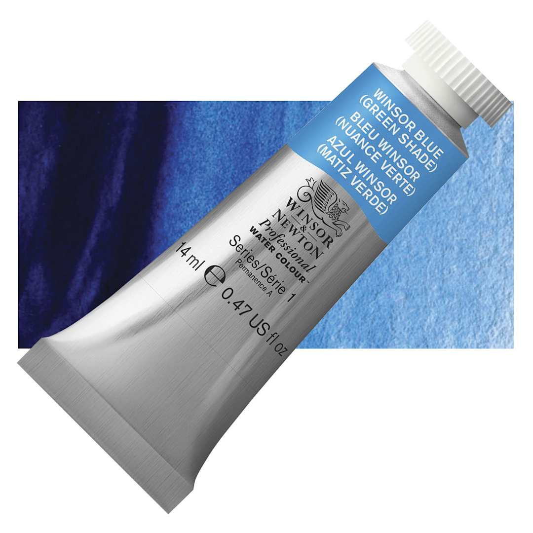 Open in modal - Winsor & Newton Professional Watercolor - Winsor Blue (Green Shade), 14 ml Tube and swatch