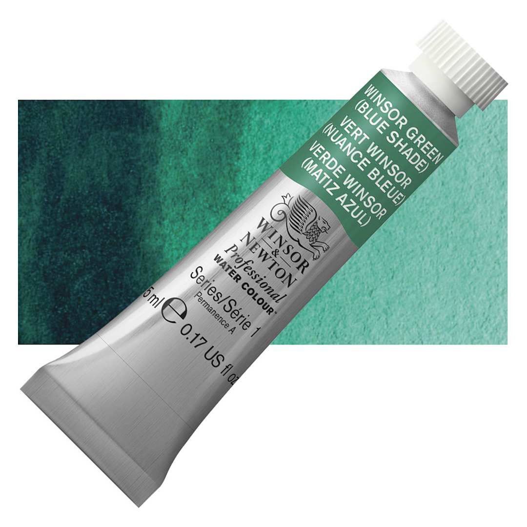 Open in modal - Winsor & Newton Professional Watercolor - Winsor Green (Blue Shade), 5 ml Tube and swatch